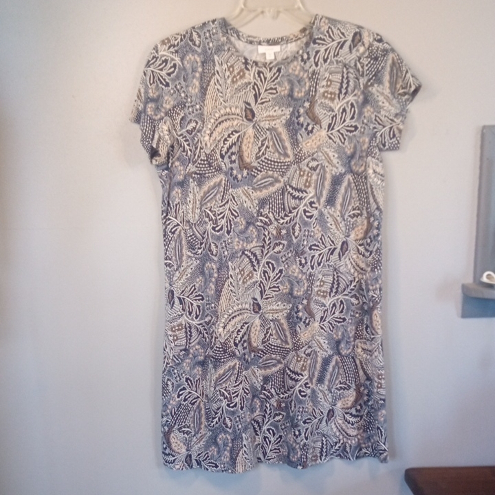 Pure Jill Women's Blue/Brown Patterned Short Sleeve Dress Size MP
